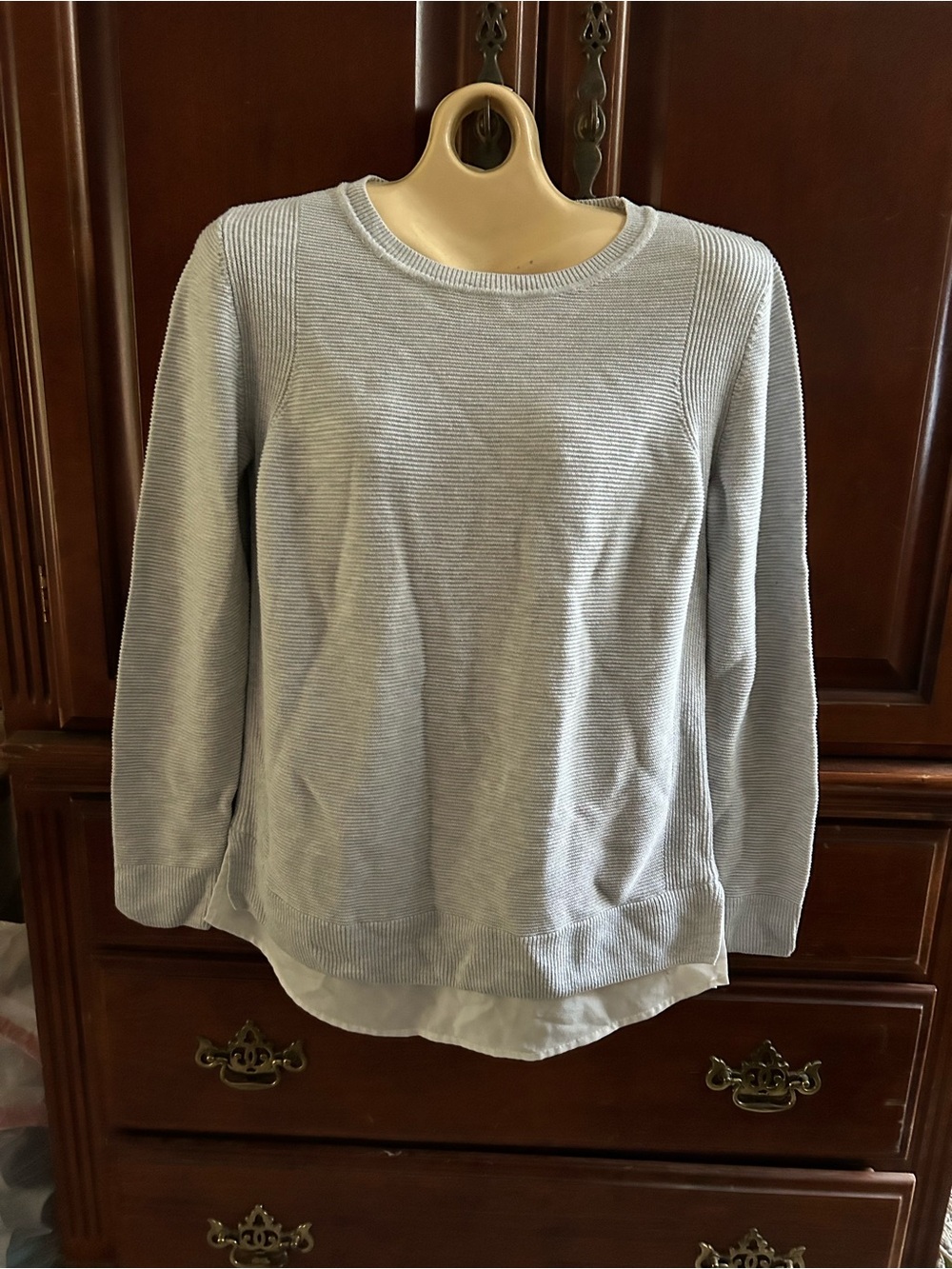 Hilary Radley Light Gray Layered-Hem Knit Sweatshirt